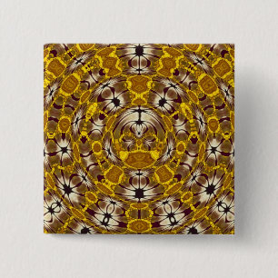 Bóton Quadrado 5.08cm Mandala Floral Boho Dourada Padrão