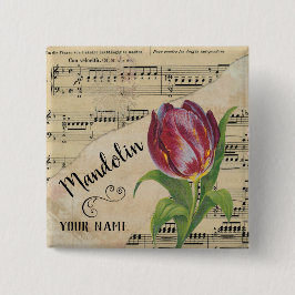 Bóton Quadrado 5.08cm Mandolin Tulip Vintage Sheet Music Personalizada