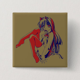 Bóton Quadrado 5.08cm Manga Americano Neko Garota-Gato Kawaii Anime