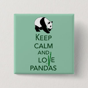 Bóton Quadrado 5.08cm Mantenha a Calma e Ame Pandas Presente Arte Impres