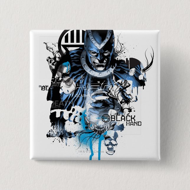 Bóton Quadrado 5.08cm Mão preta - colagem azul (Frente)