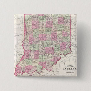 Bóton Quadrado 5.08cm Mapa Antigo de Indiana (1864)