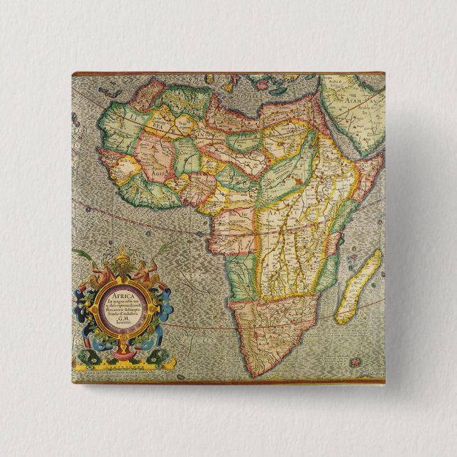 Bóton Quadrado 5.08cm Mapa Antigo do Mundo do Mercator da África, 1633 (Frente)