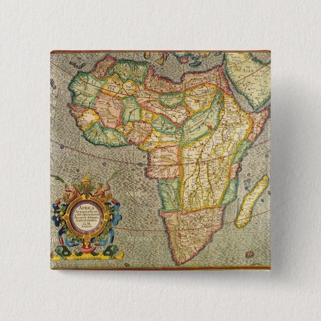 Bóton Quadrado 5.08cm Mapa Antiquado do Mercador Mundial da África, 1633 (Frente)