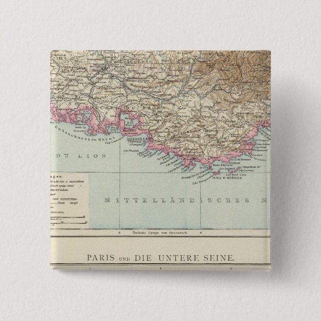 Bóton Quadrado 5.08cm Mapa Atlas da França (Frente)
