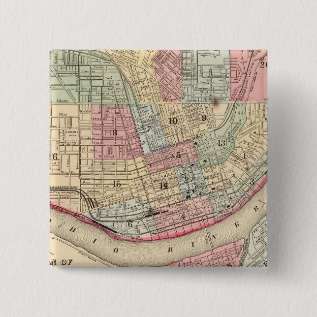 Bóton Quadrado 5.08cm Mapa Cincinnati de Mitchell (Frente)