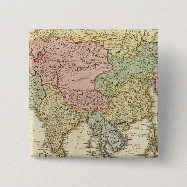Bóton Quadrado 5.08cm Mapa Colorido da Ásia (Frente)