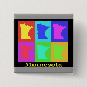 Bóton Quadrado 5.08cm Mapa Colorido de Arte do Pop do Estado de Minnesot