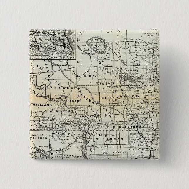 Bóton Quadrado 5.08cm Mapa correto de Dakota (Frente)