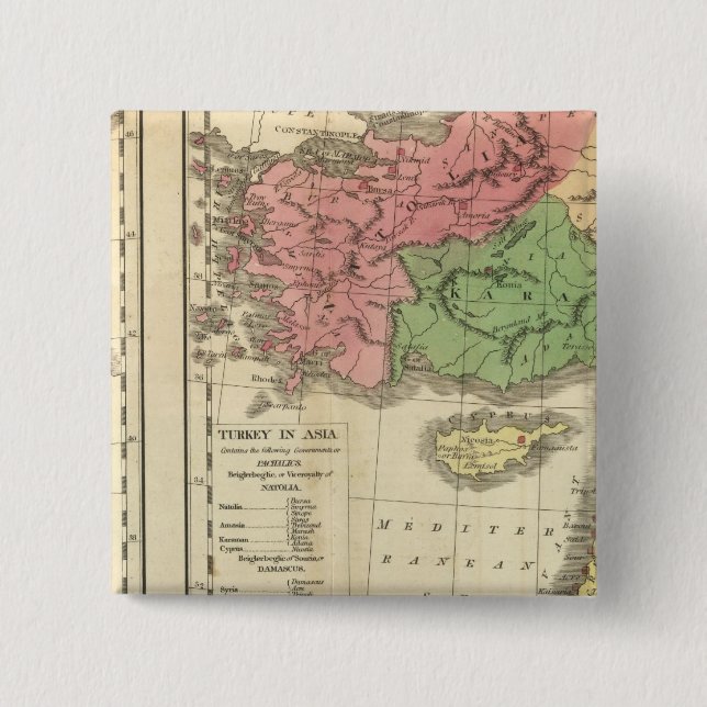 Bóton Quadrado 5.08cm Mapa cronológico da Turquia (Frente)