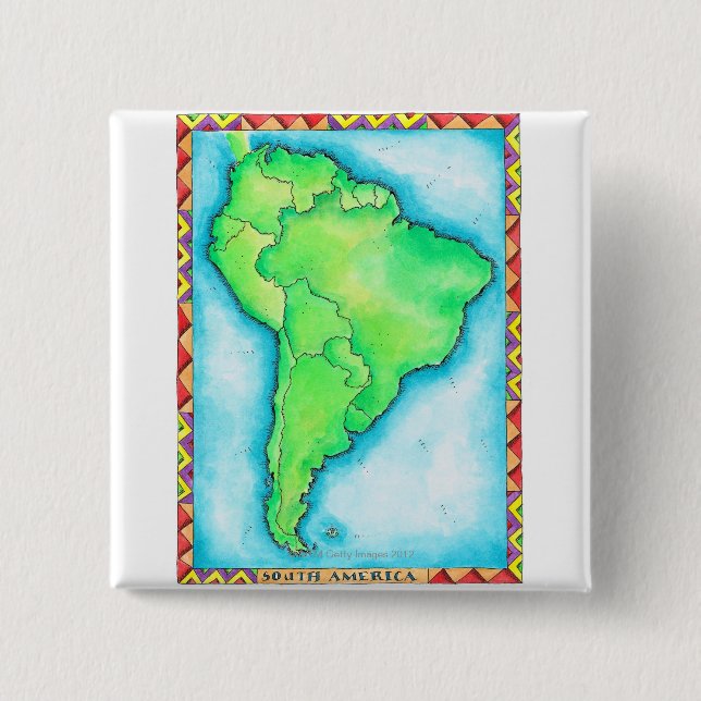 Bóton Quadrado 5.08cm Mapa da América do Sul 2 (Frente)