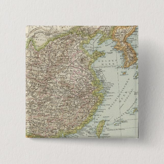 Bóton Quadrado 5.08cm Mapa da China e do Japão (Frente)