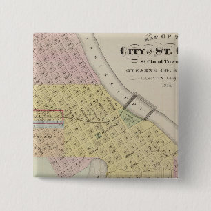 Bóton Quadrado 5.08cm Mapa da Cidade das Ruas. Nuvem, Minnesota