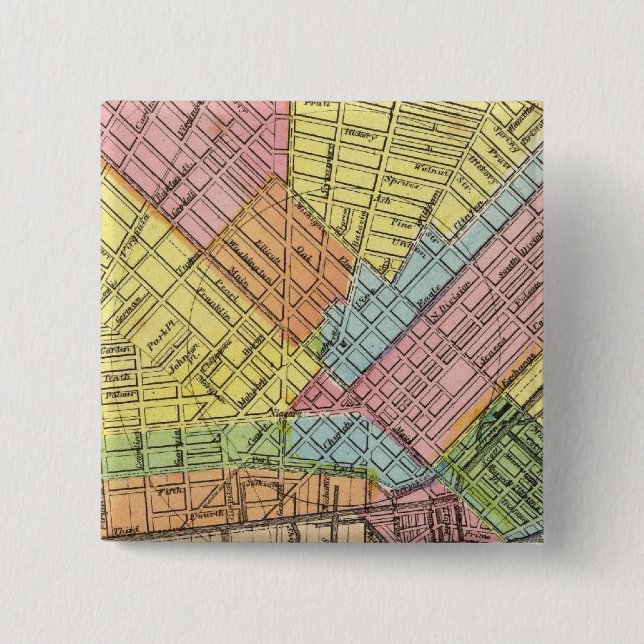 Bóton Quadrado 5.08cm Mapa da Cidade de Buffalo (Frente)