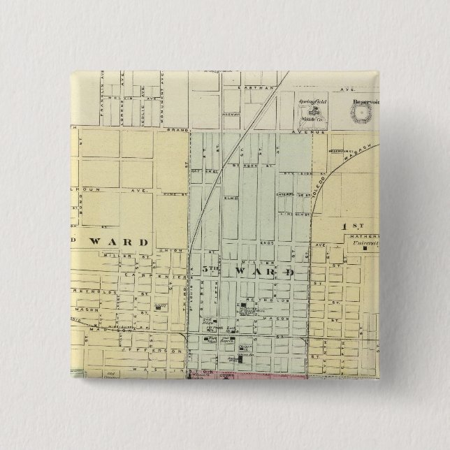 Bóton Quadrado 5.08cm Mapa da cidade de Springfield (Frente)