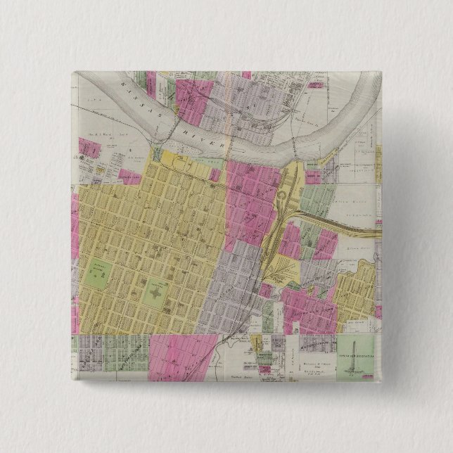 Bóton Quadrado 5.08cm Mapa da cidade de Topeka (Frente)