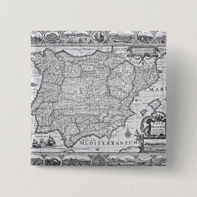 Bóton Quadrado 5.08cm Mapa da espanha (Frente)