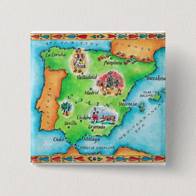 Bóton Quadrado 5.08cm Mapa da Espanha (Frente)