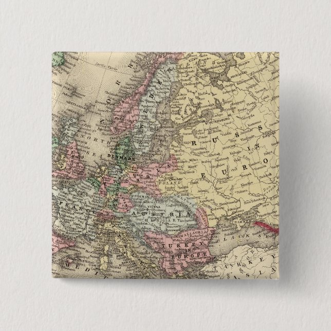 Bóton Quadrado 5.08cm Mapa da Europa por Mitchell (Frente)
