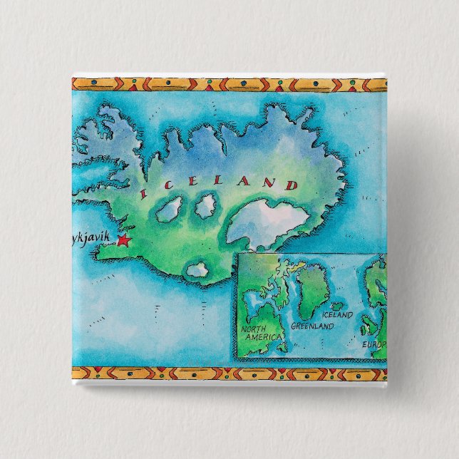 Bóton Quadrado 5.08cm Mapa da Islândia (Frente)