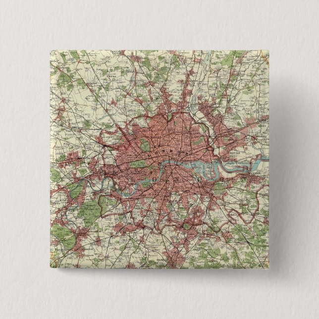 Bóton Quadrado 5.08cm Mapa da Região de Londres (Frente)