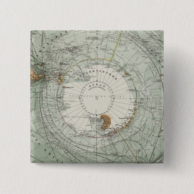 Bóton Quadrado 5.08cm Mapa da Região Polar Sul (Frente)