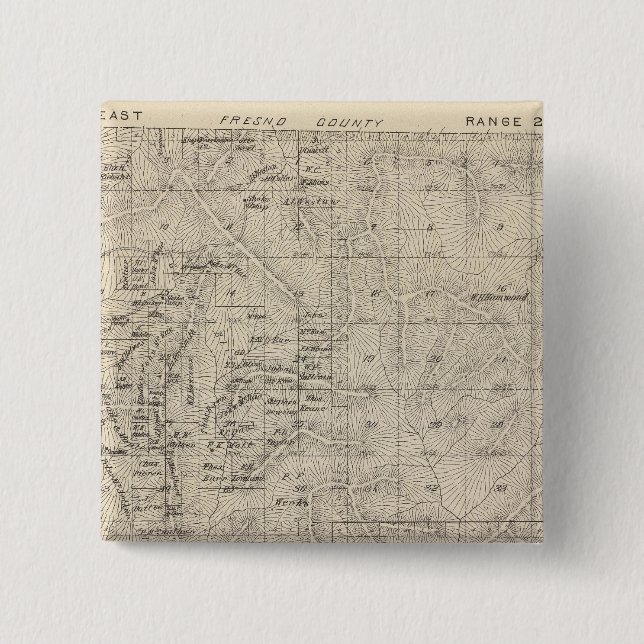 Bóton Quadrado 5.08cm Mapa da Seção do Condado de Tulare T1415S R2829E (Frente)
