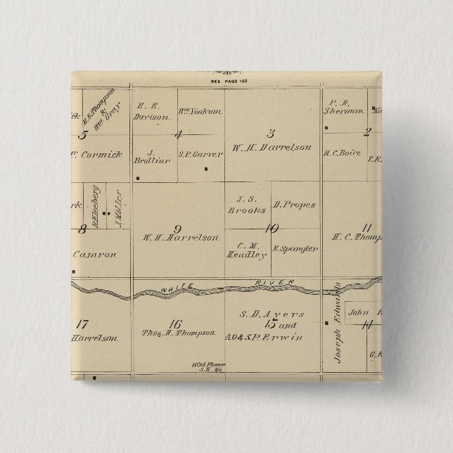 Bóton Quadrado 5.08cm Mapa da Seção do Condado de Tulare T24S R26E (Frente)