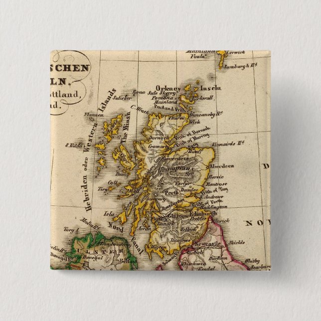 Bóton Quadrado 5.08cm Mapa das Ilhas Britânicas (Frente)