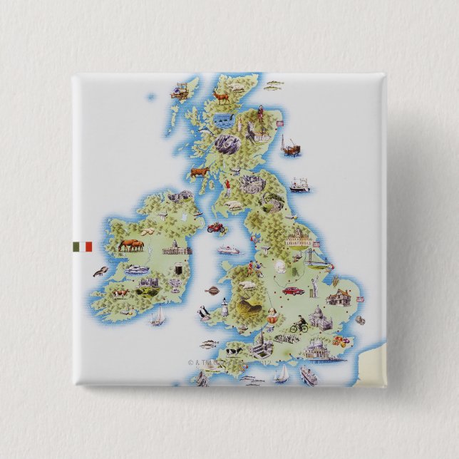 Bóton Quadrado 5.08cm Mapa das Ilhas Britânicas (Frente)