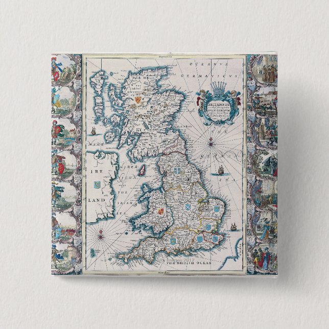 Bóton Quadrado 5.08cm Mapa das Ilhas Britânicas 2 (Frente)
