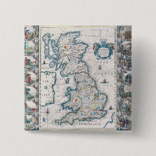 Bóton Quadrado 5.08cm Mapa das ilhas britânicas 2
