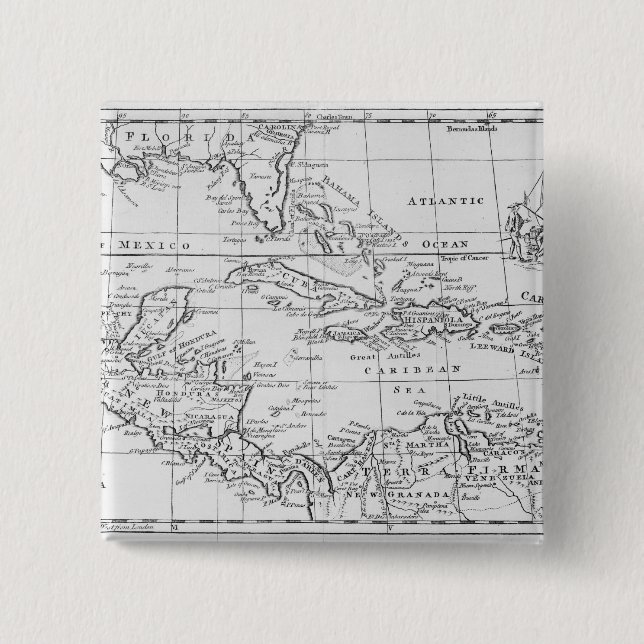 Bóton Quadrado 5.08cm Mapa das Índias Ocidentais (Frente)
