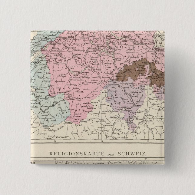 Bóton Quadrado 5.08cm Mapa das Suiças religiosas e linguísticas (Frente)