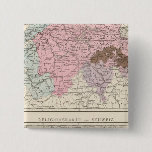Bóton Quadrado 5.08cm Mapa das Suiças religiosas e linguísticas