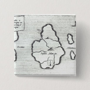 Bóton Quadrado 5.08cm Mapa de Atlantis, 'de Mundus Subterraneus