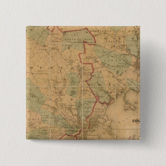 Bóton Quadrado 5.08cm Mapa De Boston 2 (Frente)