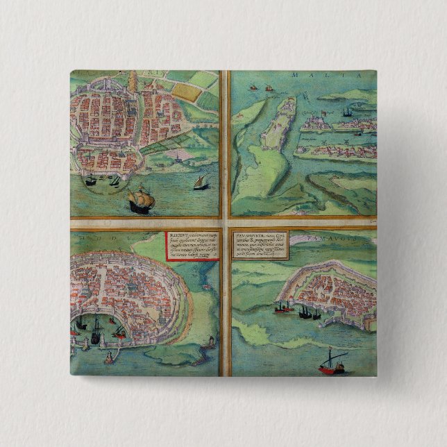 Bóton Quadrado 5.08cm Mapa de Calais, de Malta, de Rodes, e de (Frente)