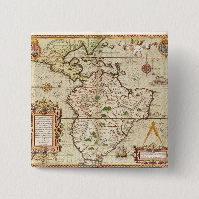Bóton Quadrado 5.08cm Mapa de central e de Ámérica do Sul (Frente)
