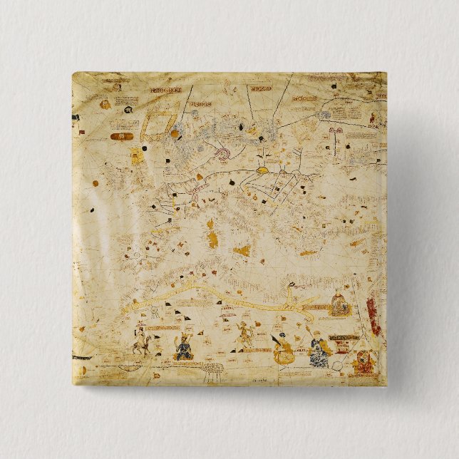 Bóton Quadrado 5.08cm Mapa de Charles V, mapa de Mecia (Frente)