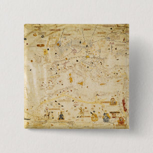 Bóton Quadrado 5.08cm Mapa de Charles V, mapa de Mecia