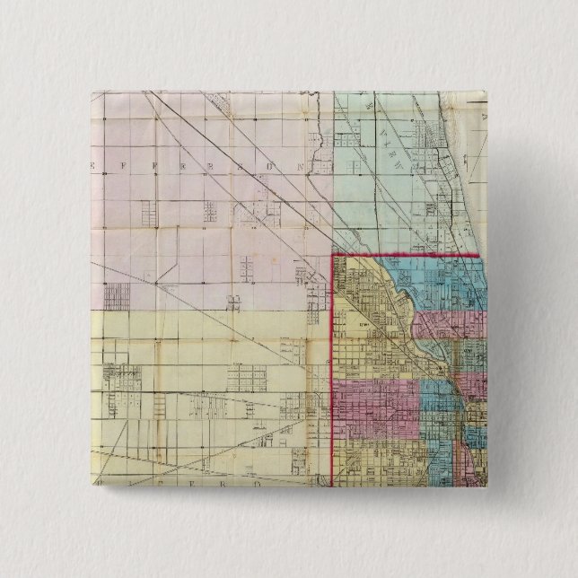 Bóton Quadrado 5.08cm Mapa de Chicago (Frente)