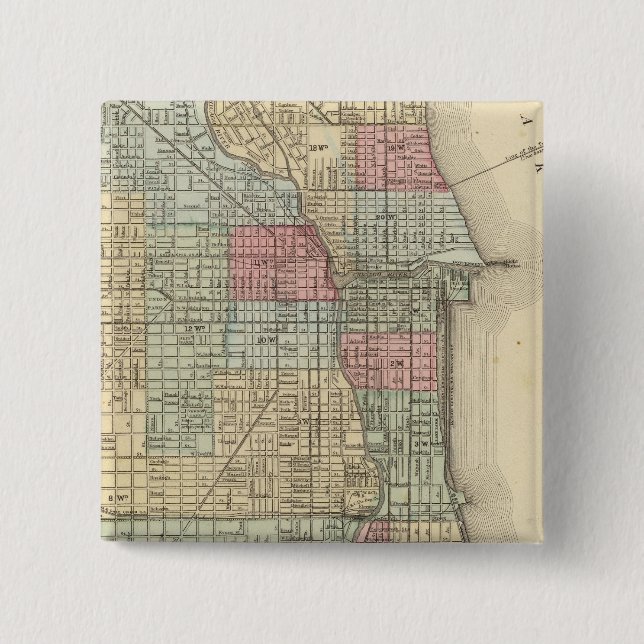Bóton Quadrado 5.08cm Mapa de Chicago por Mitchell (Frente)