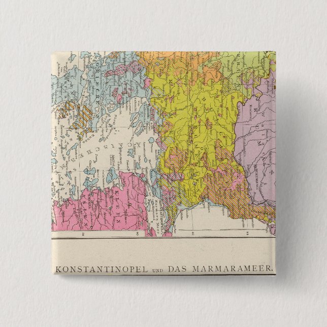 Bóton Quadrado 5.08cm Mapa de Constantinopla e Península dos Balcãs (Frente)