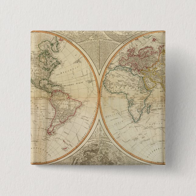 Bóton Quadrado 5.08cm Mapa de cores Mundiais composto (Frente)