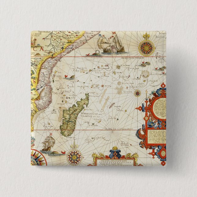 Bóton Quadrado 5.08cm Mapa de East Africa e de Madagascar, 1596 (colo da (Frente)