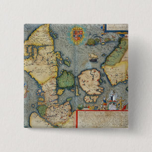 Bóton Quadrado 5.08cm Mapa de Europa do Norte, 'de Civitates Orbis Terr