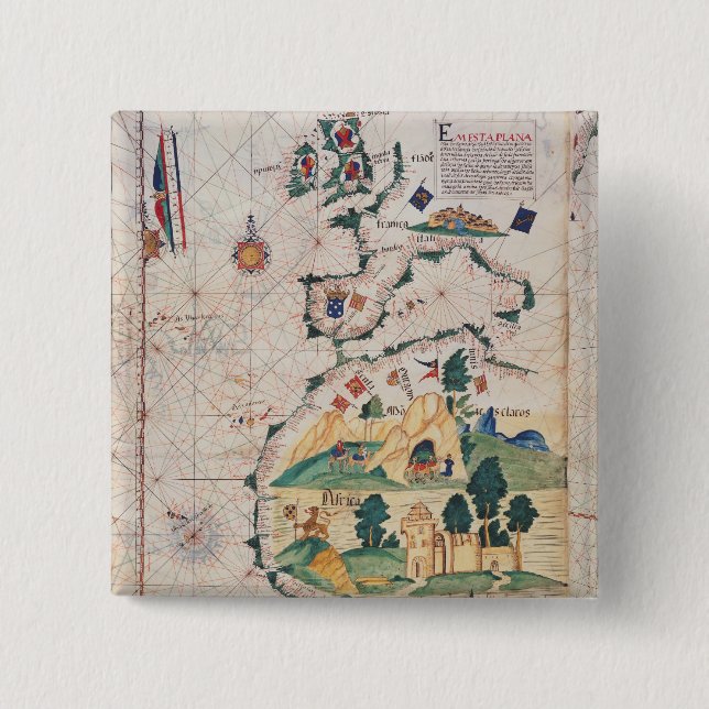 Bóton Quadrado 5.08cm Mapa de Grâ Bretanha (Frente)