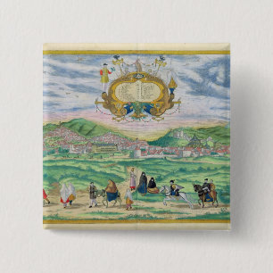 Bóton Quadrado 5.08cm Mapa de Granada, de "Civitates Orbis Terrarum"