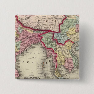 Bóton Quadrado 5.08cm Mapa de Hindoostan, Índia mais distante, China e